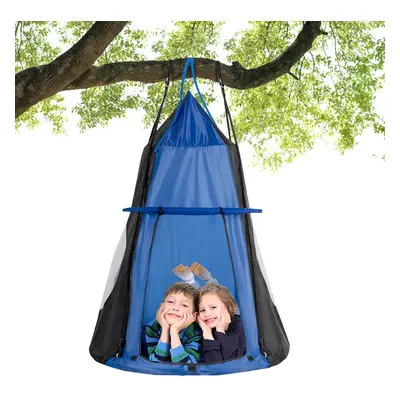 Costway Altalena con tenda da esterno e interno, Altalena con sedile per bambini e bambine, Blu