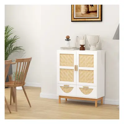 Costway Credenza a buffet con 2 ante intrecciate in bamboo 2 cassetti e ripiano regolabile, Mobi