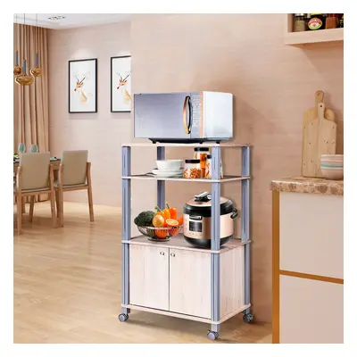 Costway Carrello da cucina multiuso con ruote e 2 ante Carrello in legno a 3 ripiani 60x40x98cm