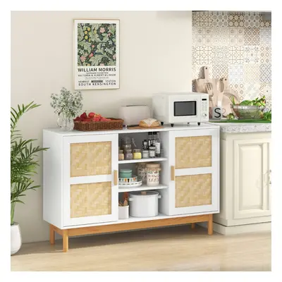 Costway Credenza buffet cabinet da 120cm, Armadio da pavimento con 2 porte intrecciate in bambù 