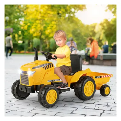 Costway Trattore elettrico per bambini 12V con rimorchio, Auto giocattolo 2-in-1 con telecomando