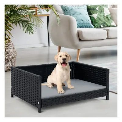 Costway Letto per cani in rattan con cuscino morbido impermeabile telaio metallico, Divano per g