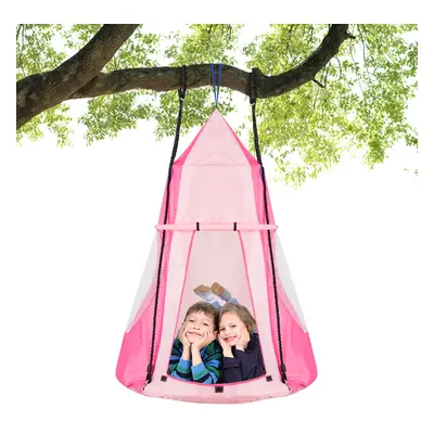 Costway Altalena con tenda da esterno e interno, Altalena con sedile per bambini e bambine, Rosa