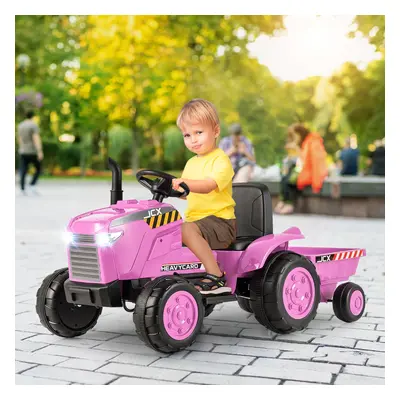 Costway Trattore elettrico per bambini 12V con rimorchio, Auto giocattolo 2-in-1 con telecomando