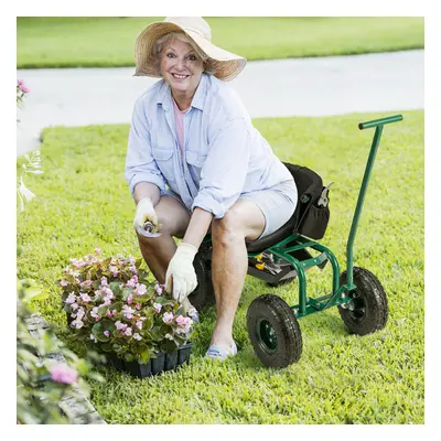 Costway Carrello da giardino regolabile in altezza con seduta girevole e cuscino, Carrello per g