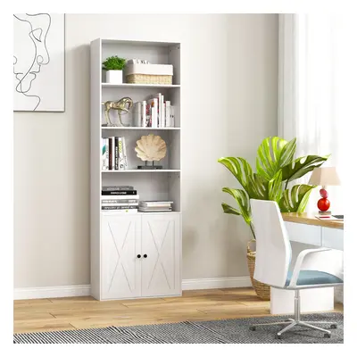 Costway Libreria scaffale con ante stile rustico 6 ripiani e 2 ante, Libreria da 180cm con ripia