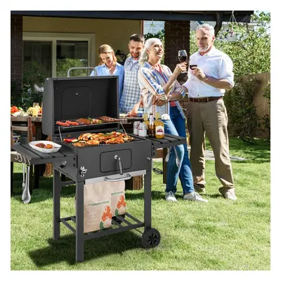 Costway Barbecue a carbone con area cottura da 0,25㎡ 2 tavolini laterali 2 ruote e apribottiglie