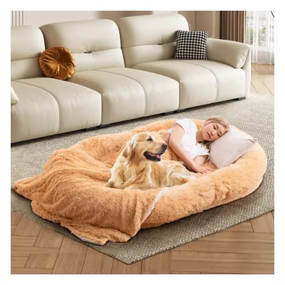 Costway Letto per cani umani con coperta cuscino morbido presente, Letto pelo finto lavabile ada