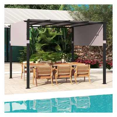 Costway Pergola piatta da 305x305cm con tetto retrattile, Gazebo grill da esterno con 2 copertur