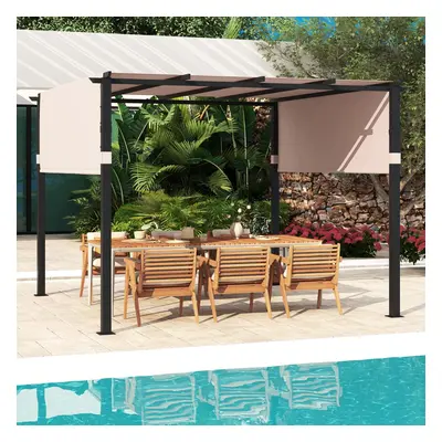 Costway Pergola piatta da 305x305cm con tetto retrattile, Gazebo grill da esterno con 2 copertur