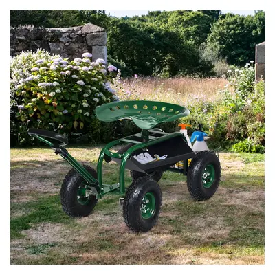 Costway Carrello da giardino maneggevole con manico estensibile cesto portaoggetti, Sedile da la