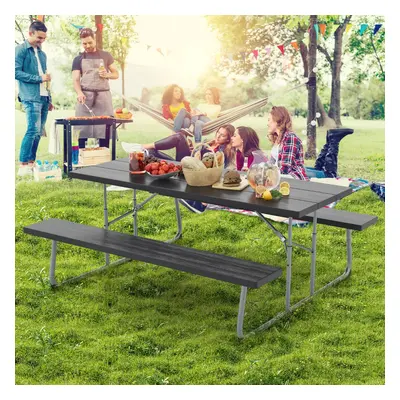 Costway Tavolo da picnic pieghevole con 2 panche, Set di tavolo da 183cm con telaio in metallo e