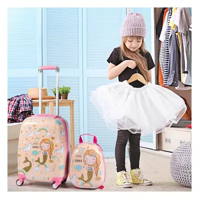 Costway Set 2 pezzi Bagagli per bambini da viaggio con ruote girevole girevole 18" Trolley bimbo