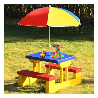 Costway Tavolo da picnic per bambini con parasole pieghevole Set di tavolo e panche per giardino