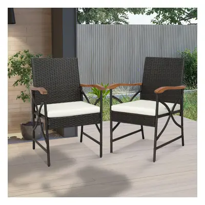 Costway Set di 2 sedie in vimini per patio con cuscino struttura in metallo, Sedie in rattan in 