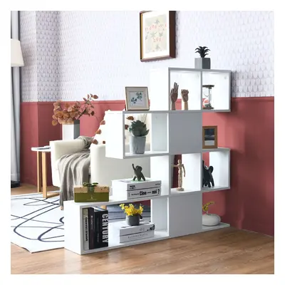 Costway Libreria a forma di scala a 5 livelli con ante, Scaffale decorativo in legno per il sogg