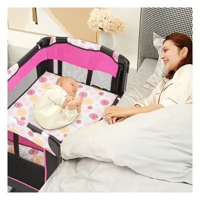 Costway Box portatile 3 in 1 per bambini, Letto pieghevole con tasca carillon giocattoli carini,