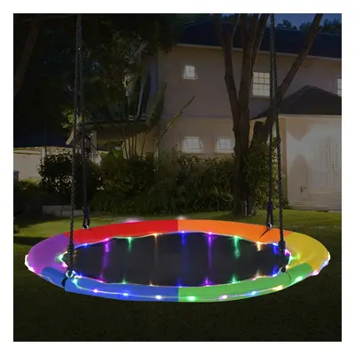 Costway Altalena a nido 100cm per bambini, Altalena rotonda con luci LED 2 funi regolabili porta