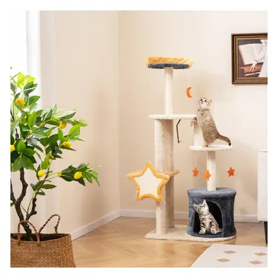 Costway Albero per gatti carino da 128cm da interno con tiragraffi in sisal gattiera, Torre mult