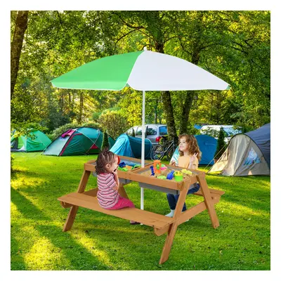 Costway Tavolo picnic per bambini con ombrellone rimovibile e regolabile panche in legno, Tavoli