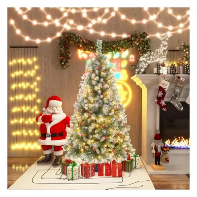 Costway Albero di Natale pre-illuminato da 150cm, Albero artificiale con cerniere luci LED 8 mod