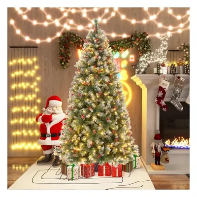 Costway Albero di Natale pre-illuminato da 195cm, Albero artificiale con cerniere luci LED 8 mod