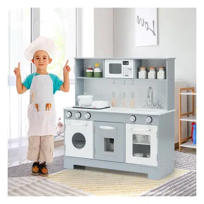 Costway Cucina giocattolo in legno per bambini con utensili accessori lavandino telefono, Set di