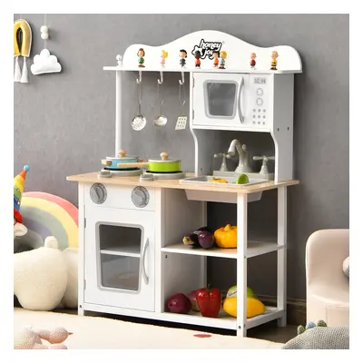 Costway Cucina giocattolo di legno per bambini con lavello e fornello, Set cucina finta con pent