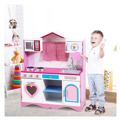 Costway Cucina da gioco con lavello rubinetto forno a microonde fornelli per bambini, Set da cuc