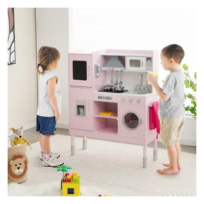 Costway Cucina giocattolo per bambini con cappa macchina del ghiaccio telefono e 16 accessori, G