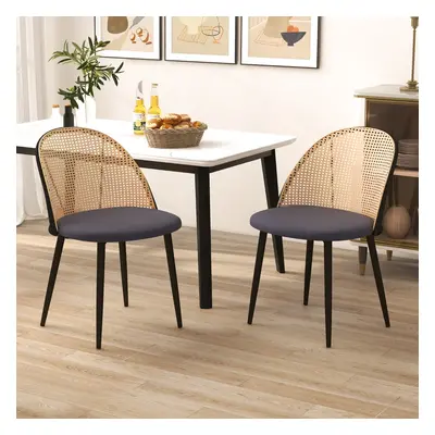 Costway Set di 2 sedie da pranzo con schienale in rattan sedile imbottito, Sedie da cucina in st