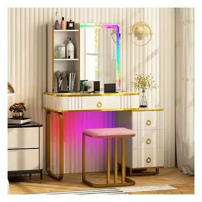 Costway Toeletta da trucco RGB con specchio 7 luci LED dinamiche porte USB type-c e 4 cassetti, 