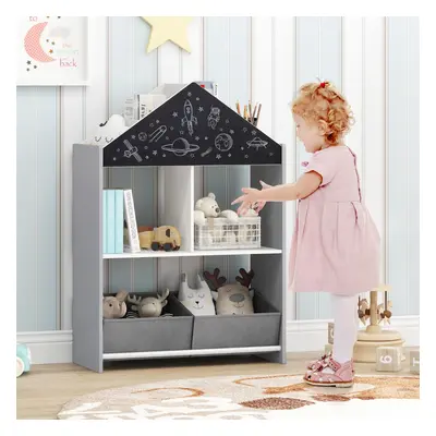 Costway Libreria per bambini a forma di casa delle bambole, Organizzatore in legno con 2 lavagne