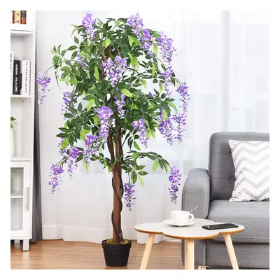 Costway Albero glicine artificiale fiori 150cm Pianta decorativa in vaso da arredo interno viola