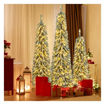 Costway Set Alberi di Natale artificiali da 120/150/180cm, Alberi di Natale a matita con neve ac