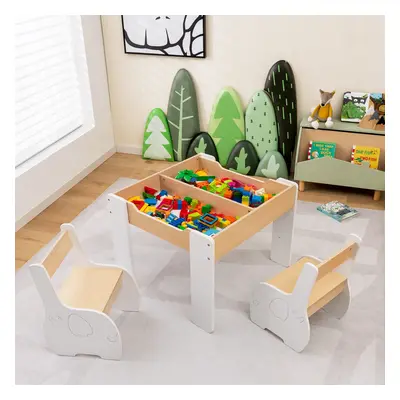 Costway Set di tavolo e sedie per bambini con deposito lavagna rimovibile, Set di mobili 3 PCS p