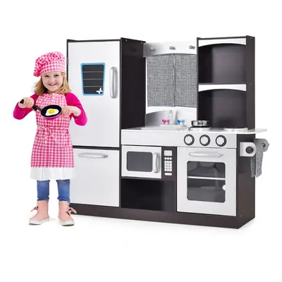 Costway Set cucina in legno per bambini, Cucina gioco con frigorifero giocattolo lavagna forno f