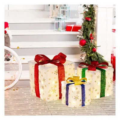 Costway Set di 3 scatole regalo illuminate per Natale, Decorazione natalizia pre-illuminata con 