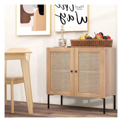 Costway Mobile credenza con 2 ante in rattan ripiano regolabile in 3 posizioni, Mobile buffet da