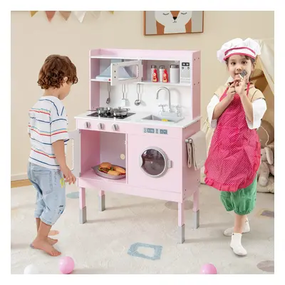 Costway Cucina giocattolo con cappa e lavatrice accessori adorabili suoni e luci reali, Set cuci