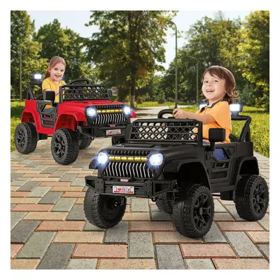 Costway Camion elettrico per bambini 12V con telecomando per genitori 3 velocità luci LED, Veico