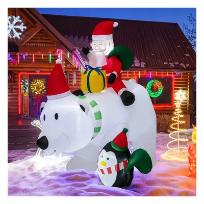 Costway Orso polare gonfiabile illuminato alto 210cm, Babbo Natale gonfiabile che cavalca orso c