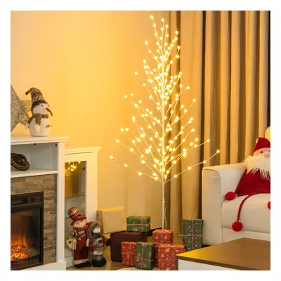 Costway Albero di betulla illuminato da 155cm, Albero di Natale artificiale con 168 luci LED cal