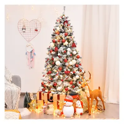 Costway Albero di Natale 180 cm in PVC 600 rami, Abete artificiale innevato illuminato con solid