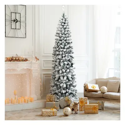 Costway Albero artificiale di Natale, Abete innevato non illuminato con aghi in PVC base pieghev