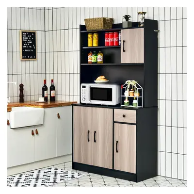 Costway Armadio da cucina alto 180cm con stazione di ricarica integrata, Buffet con vetrina pian