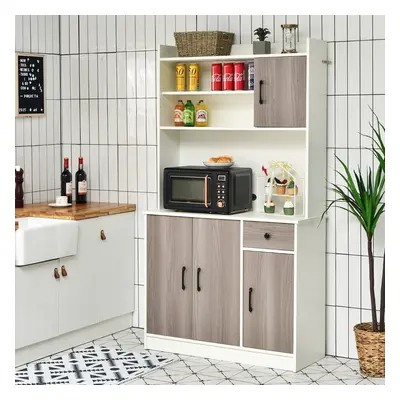 Costway Armadio da cucina alto 180cm con stazione di ricarica integrata, Buffet con vetrina pian