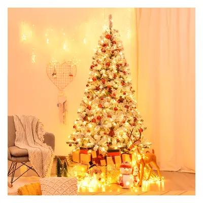 Costway Albero di Natale 225 cm in PVC 1010 rami, Abete artificiale innevato illuminato con soli