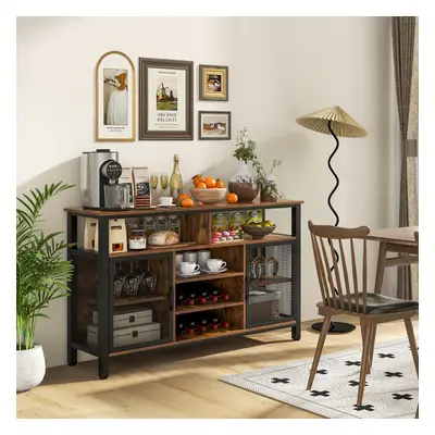 Costway Credenza per vino da 140cm con portabottiglie per 8 bottiglie, Mobiletto per caffè con p