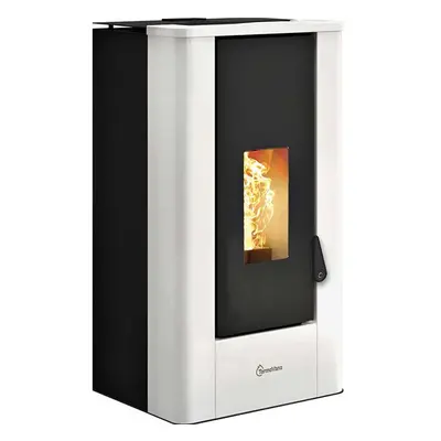 Stufa a pellet ermetica TermoVana Kube 9.0 Bianca con display e top in ceramica, 8kW